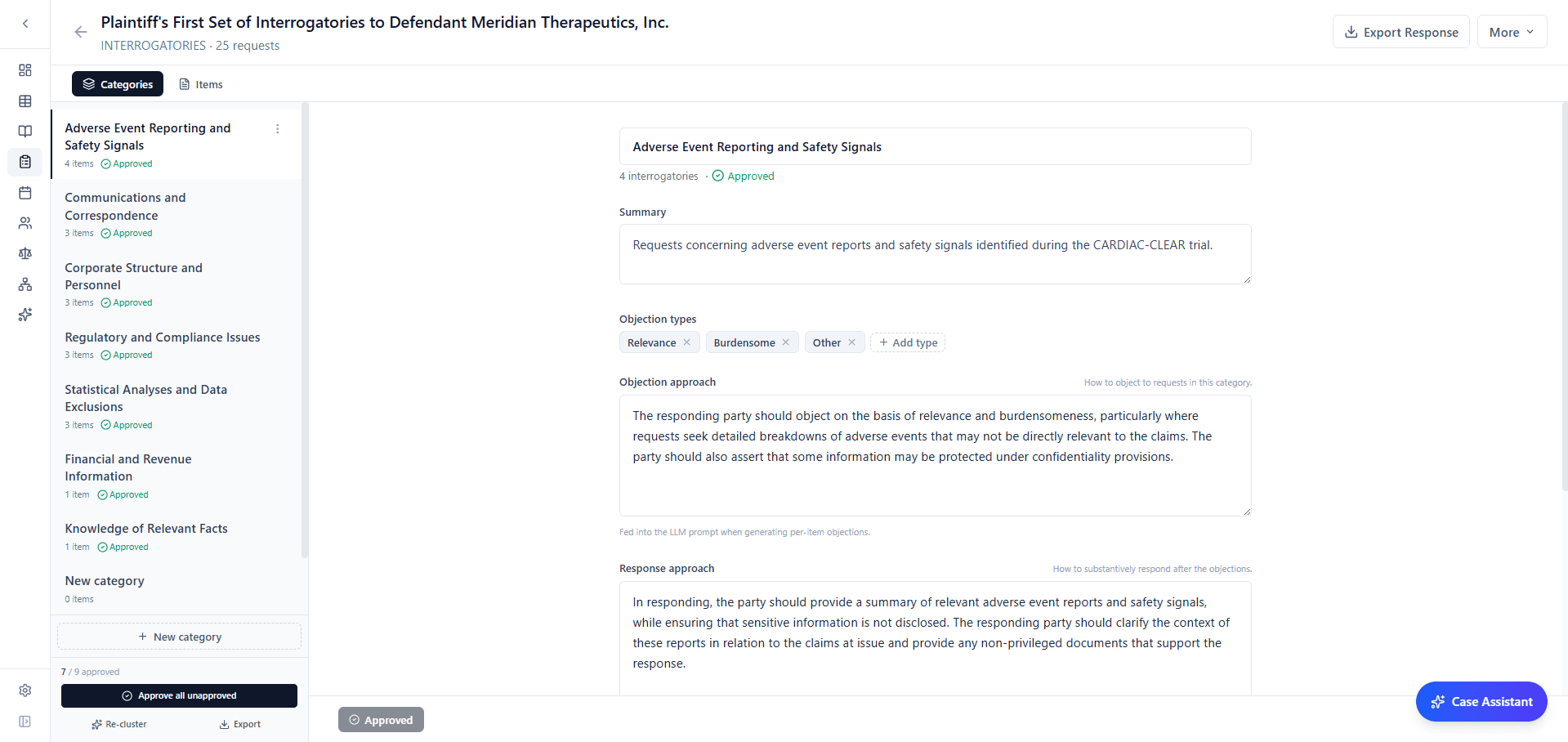Categories view in Discovery showing cluster list and per-cluster objection and response approach editor